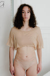 BASERANGE navel-baring T-shirt TOSC-CG-SP24 pink camel